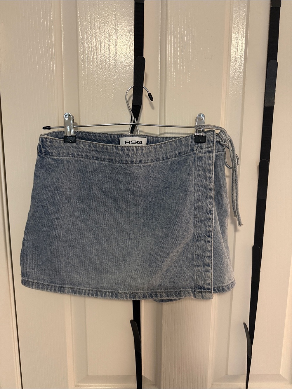 RSQ Light Blue Denim Wrap Mini Skort with Side Tie